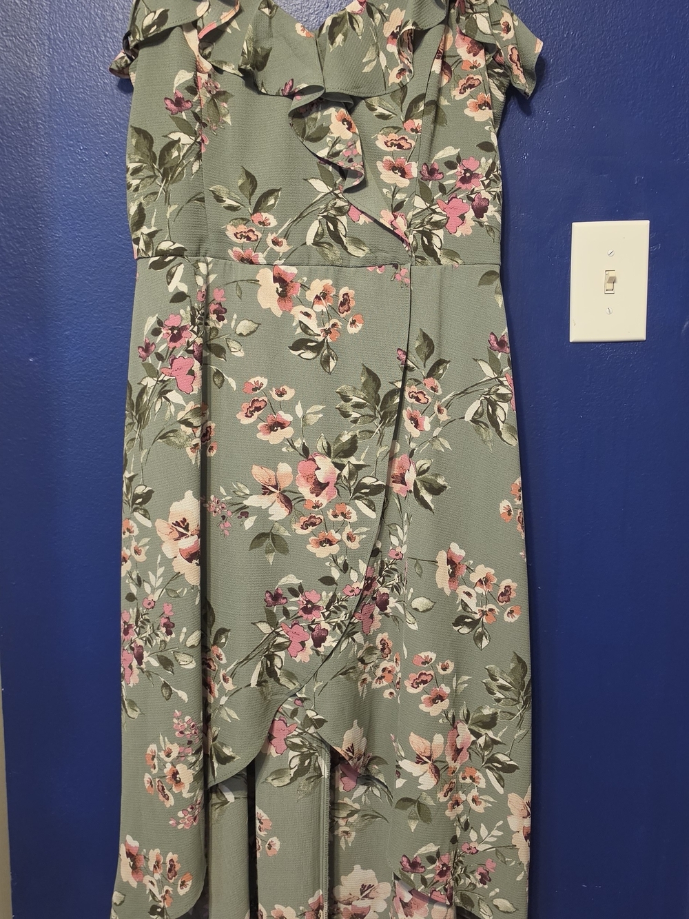 by & by Sage Green Floral Ruffle Midi Dress
